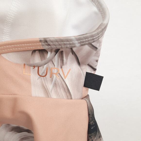 L'urv Pink Sports Bra Top Sz Small Peplum Floral Print Ruffle Cross Racer Back - Picture 4 of 7